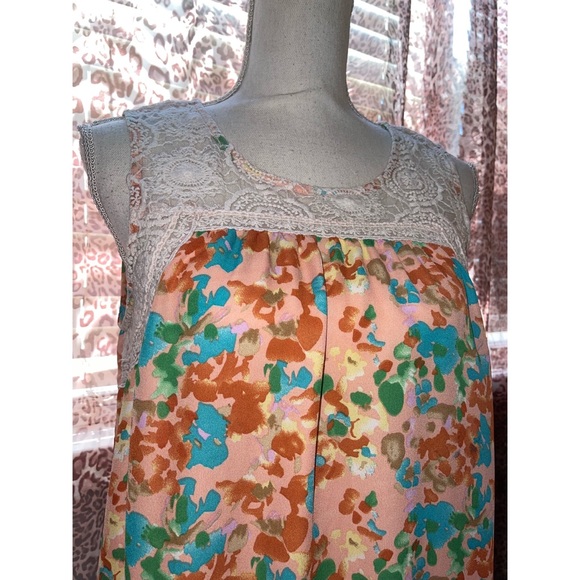Women’s Orange Lace & Floral Blue Sketch Tank Top 🧡 - Picture 15 of 17